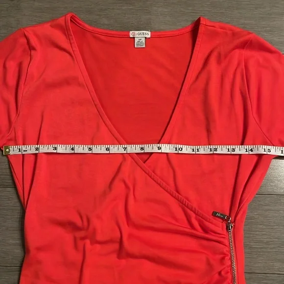 GUESS Orange Long Sleeve Wrap Top with Side Zipper. Size Small - Picture 13 of 15